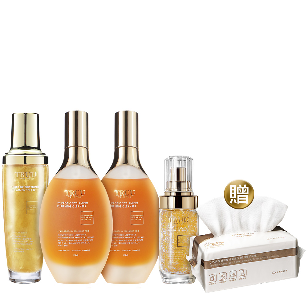 【FLASH BONUS】 Gold Brightening Treatment Mask+76 Probiotics Amino Purifying Cleanser *2+Pro Perfection Repair Essence【Free】Cleansing Towel 100pcs_0