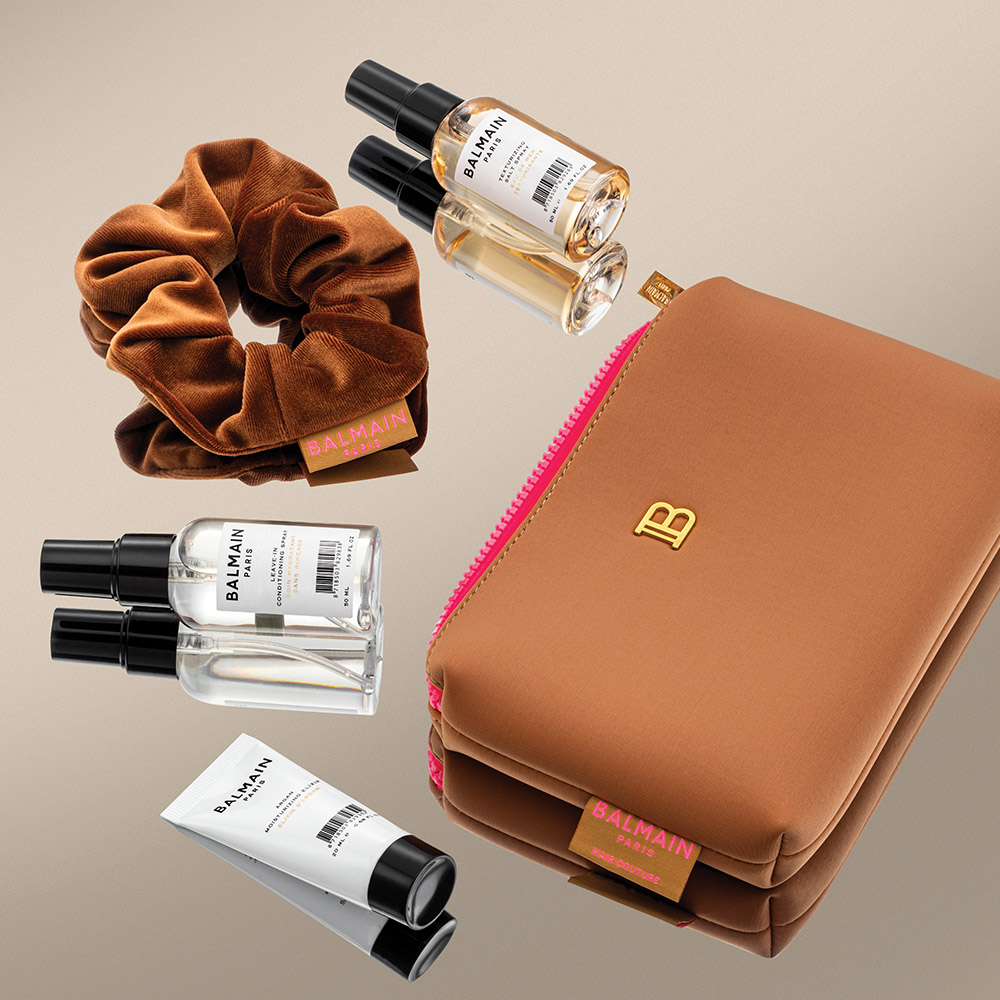 BALMAIN 蜜棕化妝包(摩洛哥堅果保濕精華20ML+豐盈清爽護髮噴霧50ML+海鹽質地改變噴霧50ML+蜜棕髮圈)_5