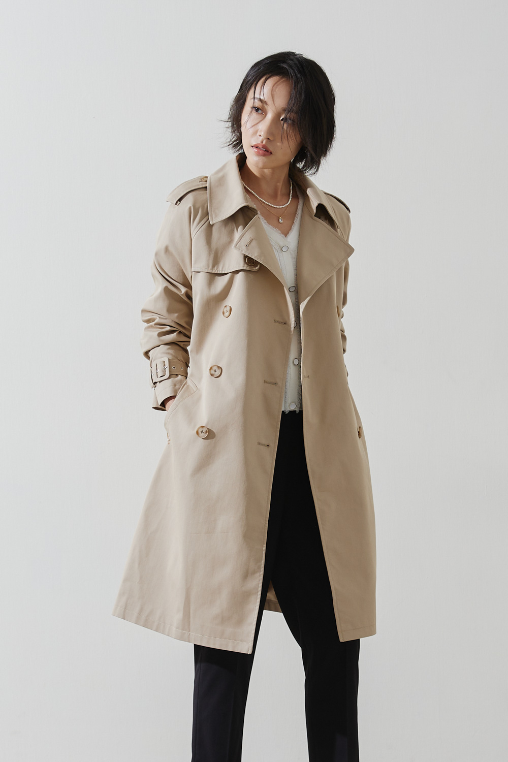 SST&C Light Khaki Lapel Trench Coat | 8162210010  (Outlet)_3