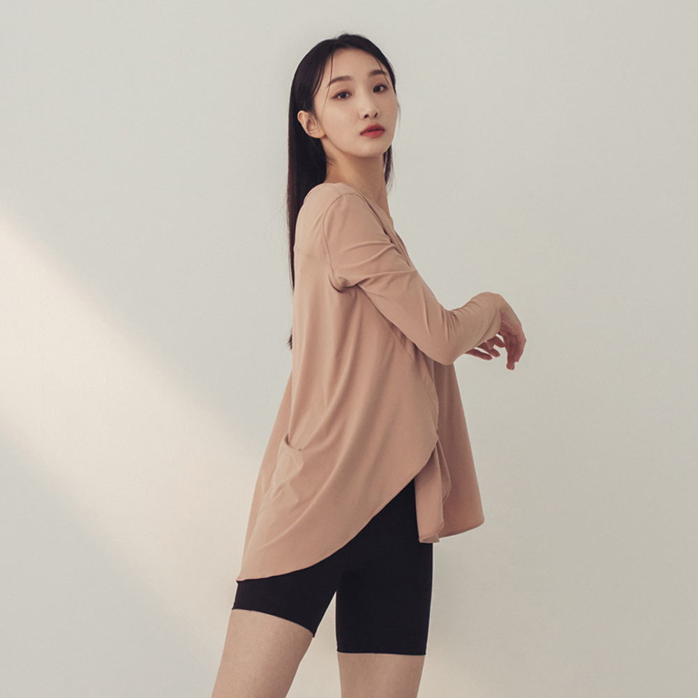 Yoga超柔輕薄V領長袖上衣-棕粉色_2