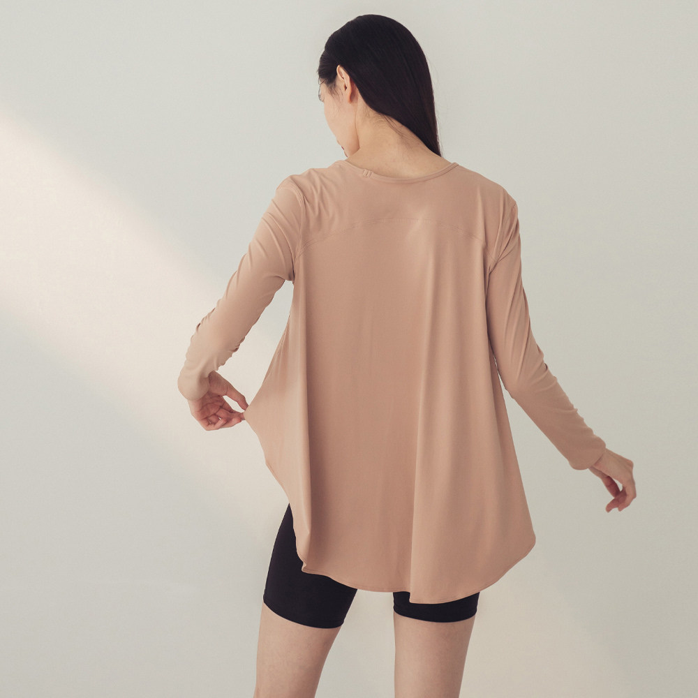 Yoga超柔輕薄V領長袖上衣-棕粉色_4