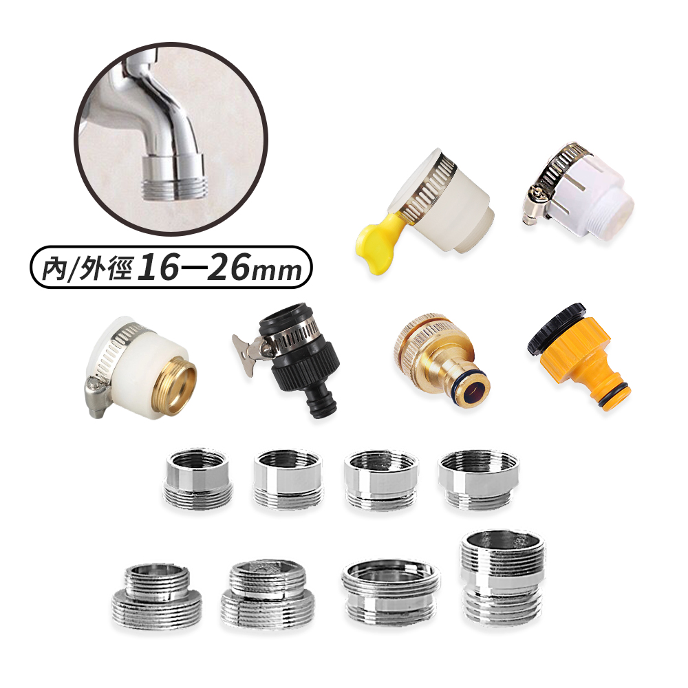 螺牙接頭 萬用轉接頭 【D238】 金屬材質 尺寸齊全 16~26mm M16 M18 M22 M24 M26 四分 內牙外牙 粗牙細牙 水龍頭接頭 快速接頭 不鏽鋼 萬能轉接頭 螺紋轉接頭 水龍頭轉換接頭 無螺紋接頭 龍頭嘴 小鋼炮轉接器 水材配件 五金用品_0