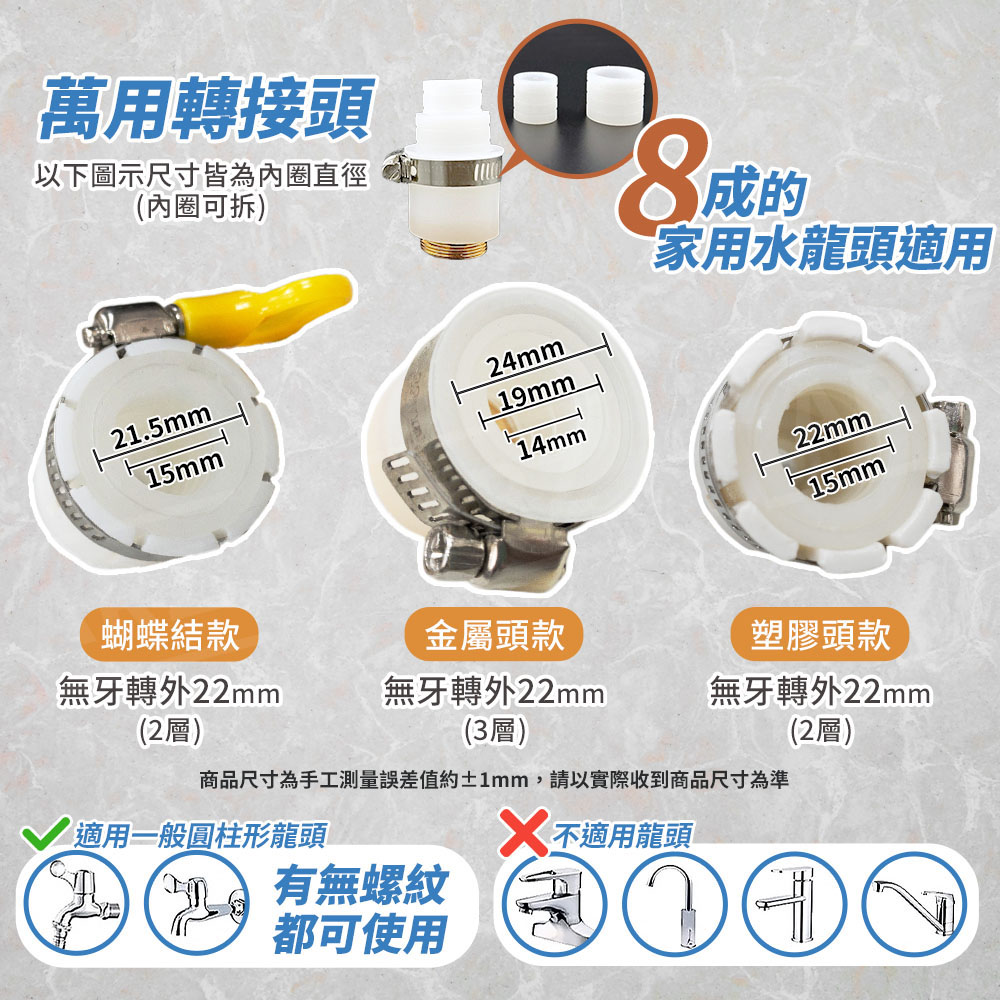 螺牙接頭 萬用轉接頭 【D238】 金屬材質 尺寸齊全 16~26mm M16 M18 M22 M24 M26 四分 內牙外牙 粗牙細牙 水龍頭接頭 快速接頭 不鏽鋼 萬能轉接頭 螺紋轉接頭 水龍頭轉換接頭 無螺紋接頭 龍頭嘴 小鋼炮轉接器 水材配件 五金用品_5