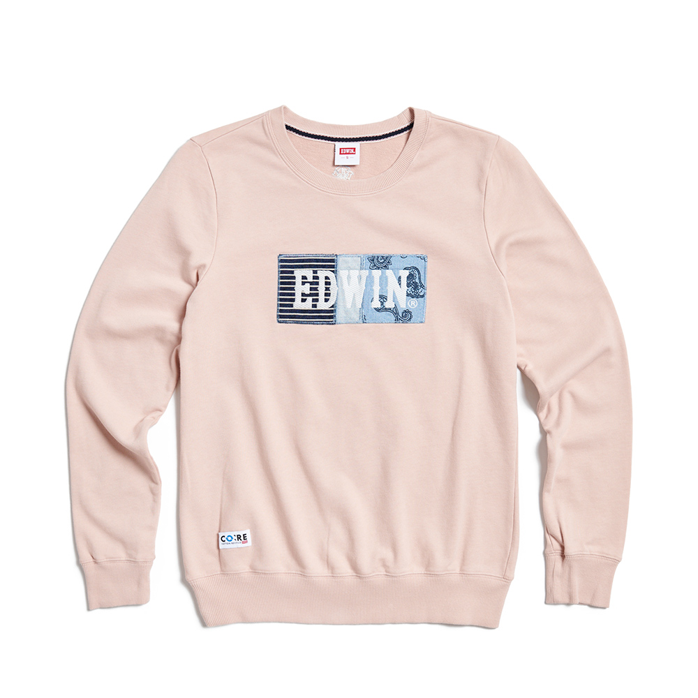 EDWIN｜CORE｜女裝｜環保再生丹寧拼貼印花長袖T恤