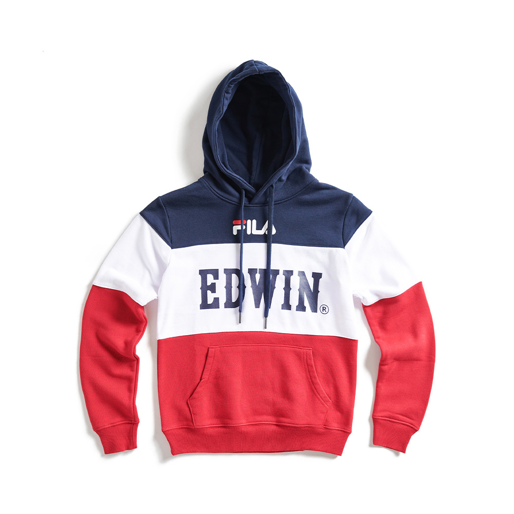 EDWIN x FILA聯名｜童裝｜經典主義拼接長袖連帽T恤