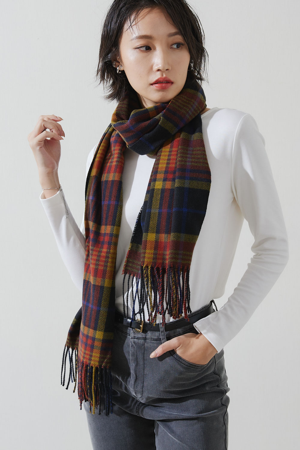 SST&C Orange Check Pattern Scarf | 9462211002  (Outlet)_4
