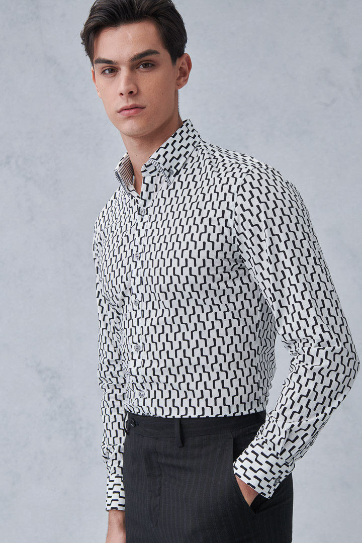 SST&C #Comfortable Cotton  Black Line Printed Shirt | 0312212002  (Outlet)_1