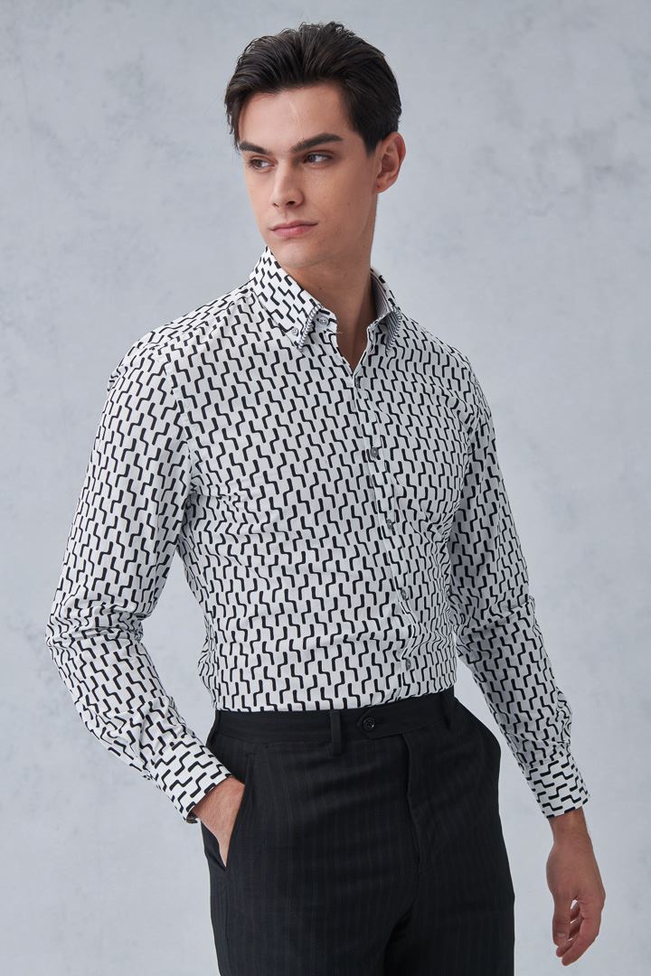 SST&C #Comfortable Cotton  Black Line Printed Shirt | 0312212002  (Outlet)_2