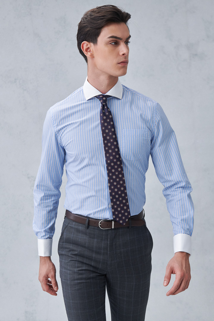 SST&C #Comfortable Cotton  Blue and White Striped Pattern Single Pocket Shirt | 0312212008  (Outlet)_0
