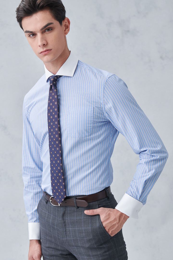 SST&C #Comfortable Cotton  Blue and White Striped Pattern Single Pocket Shirt | 0312212008  (Outlet)_1
