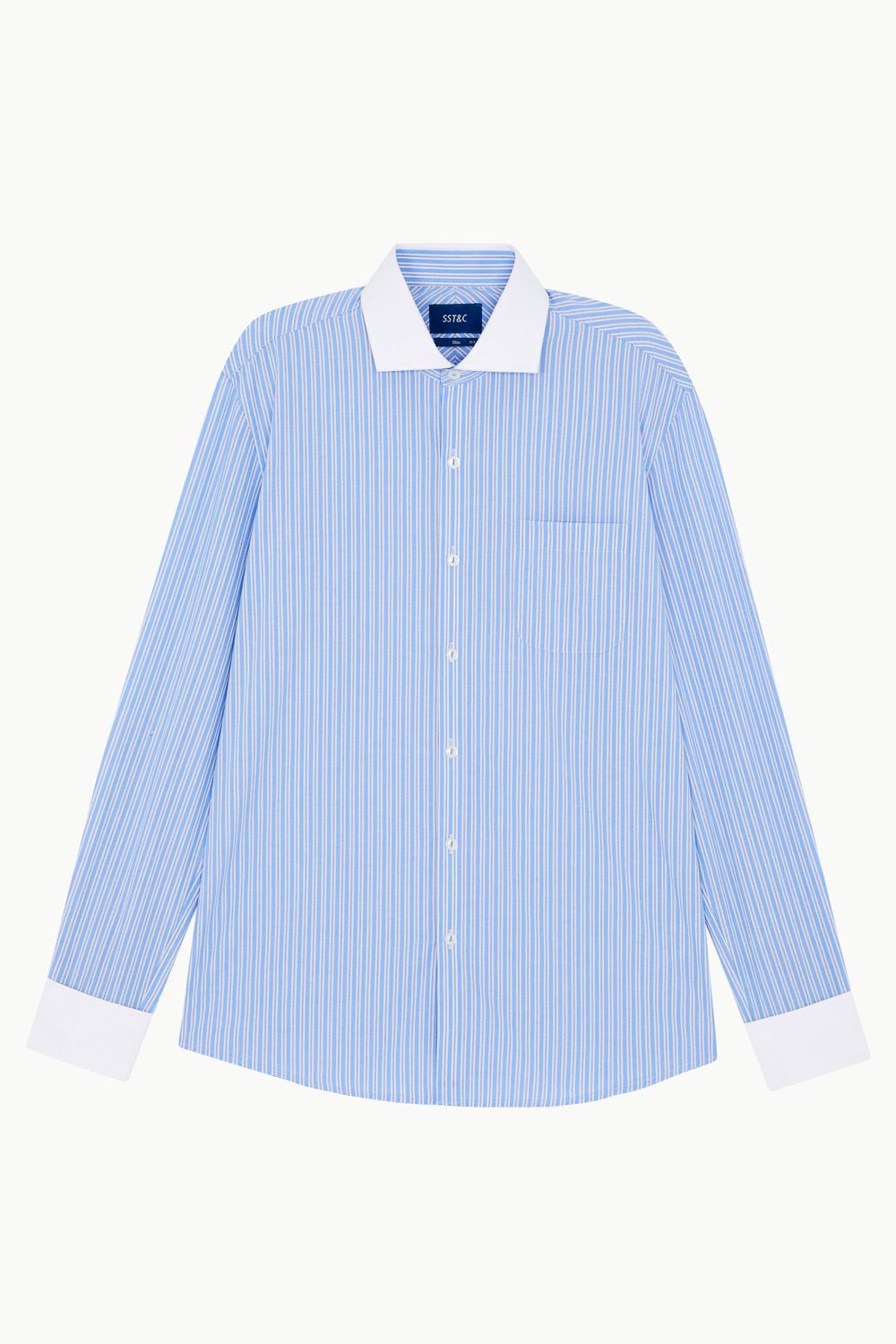 SST&C #Comfortable Cotton  Blue and White Striped Pattern Single Pocket Shirt | 0312212008  (Outlet)_7