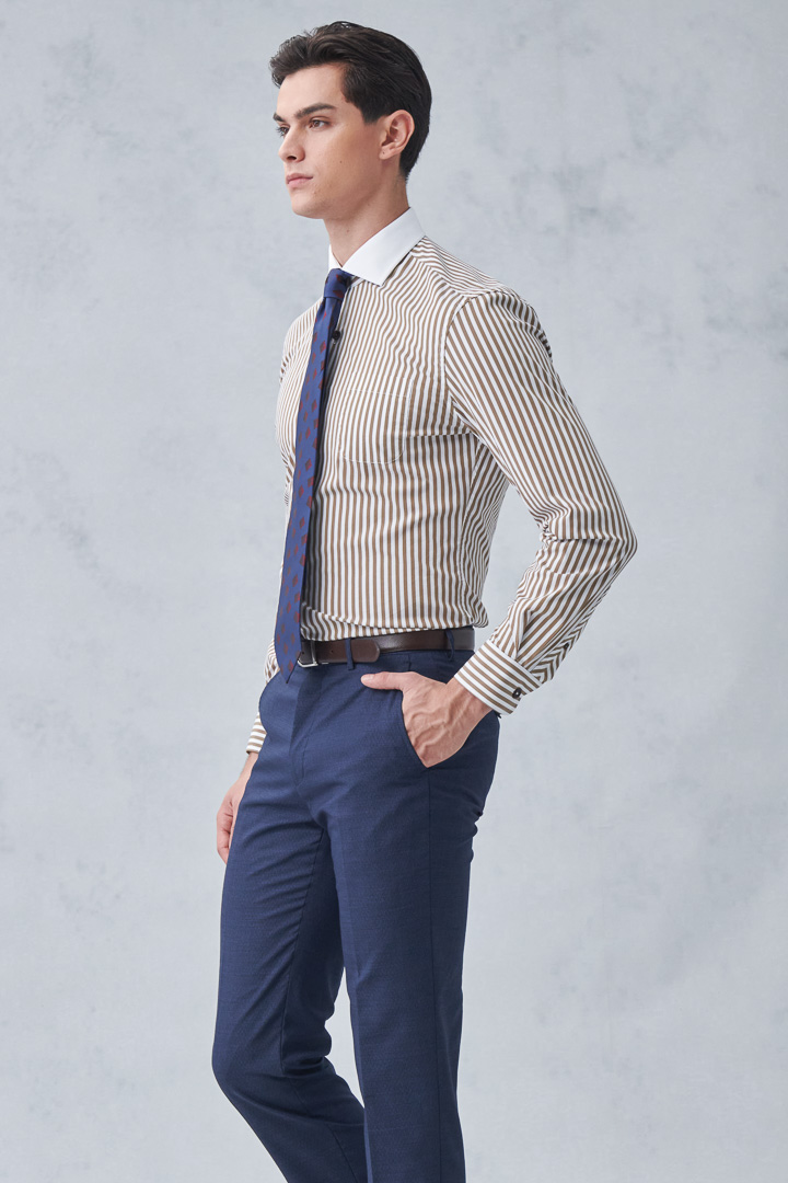 SST&C #Elastic Fit  Khaki Stripe Single Pocket Shirt | 0312212009  (Outlet)_1