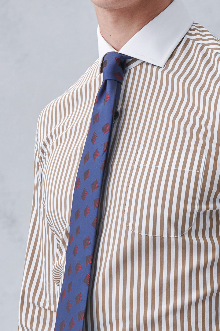 SST&C #Elastic Fit  Khaki Stripe Single Pocket Shirt | 0312212009  (Outlet)_5