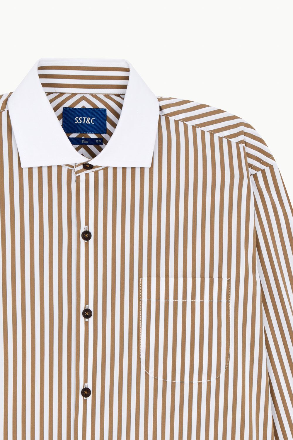 SST&C #Elastic Fit  Khaki Stripe Single Pocket Shirt | 0312212009  (Outlet)_8