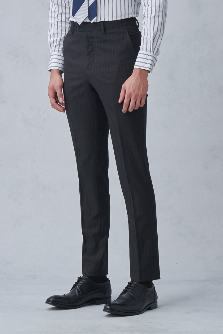 SST&C Black Striped Pattern Slim Fit Suit Trousers | 0212212002  (Outlet)_0