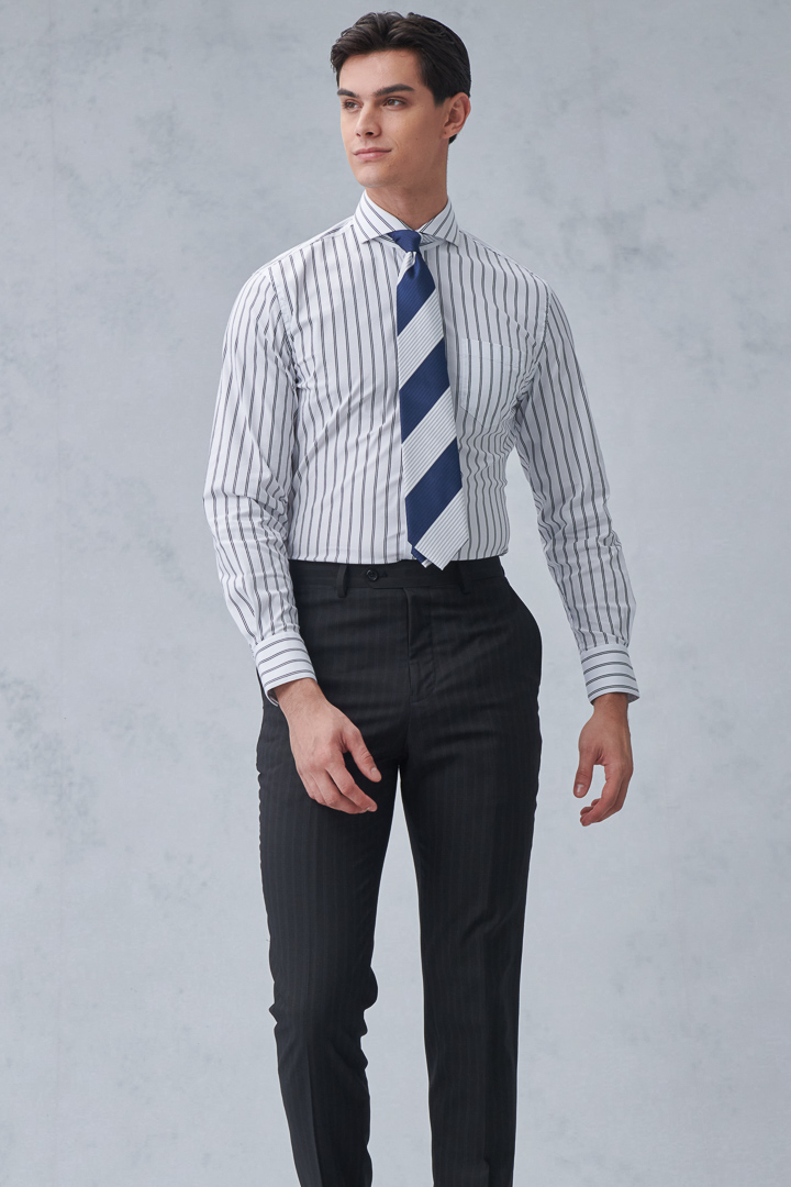 SST&C Black Striped Pattern Slim Fit Suit Trousers | 0212212002  (Outlet)_2