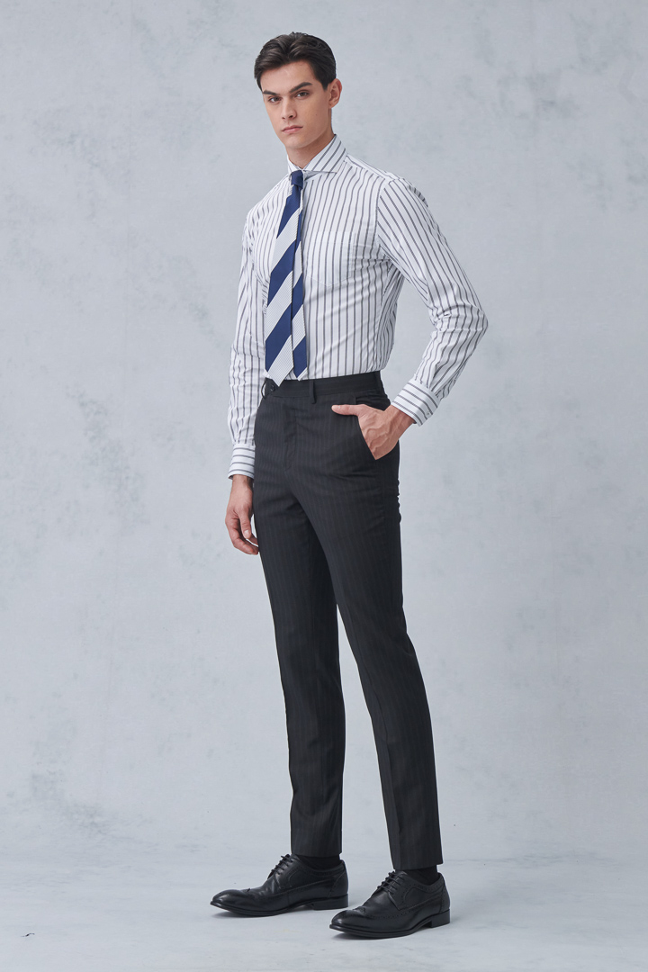 SST&C Black Striped Pattern Slim Fit Suit Trousers | 0212212002  (Outlet)_3