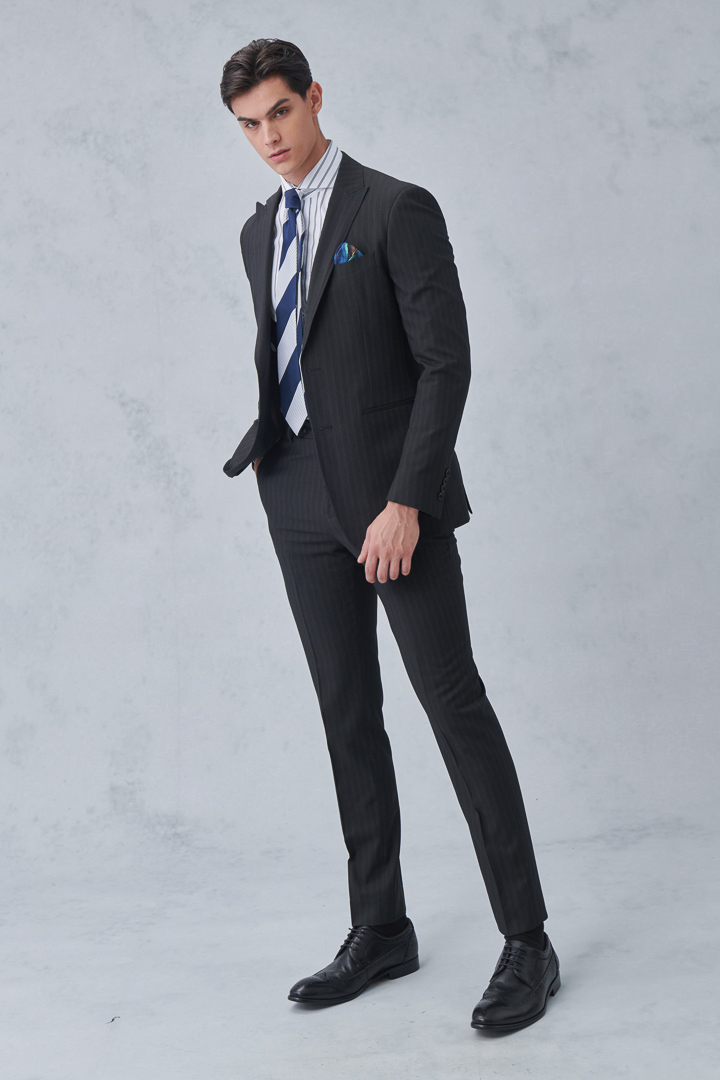 SST&C Black Striped Pattern Slim Fit Suit Trousers | 0212212002  (Outlet)_4