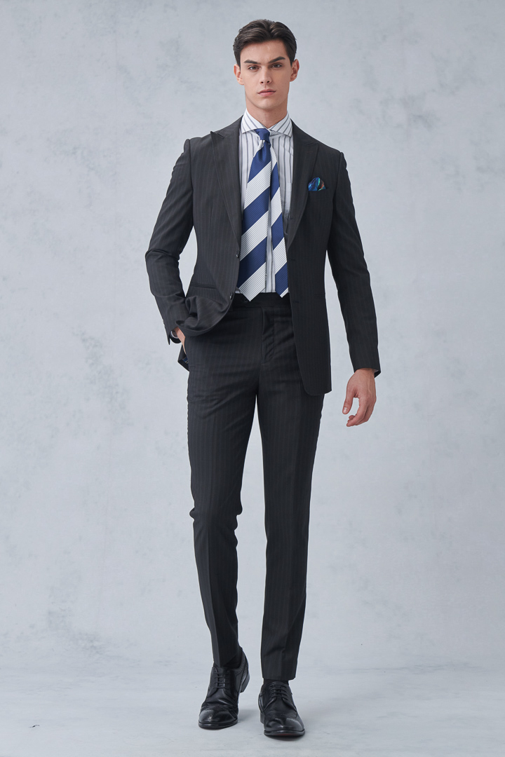 SST&C Black Striped Pattern Slim Fit Suit Trousers | 0212212002  (Outlet)_5