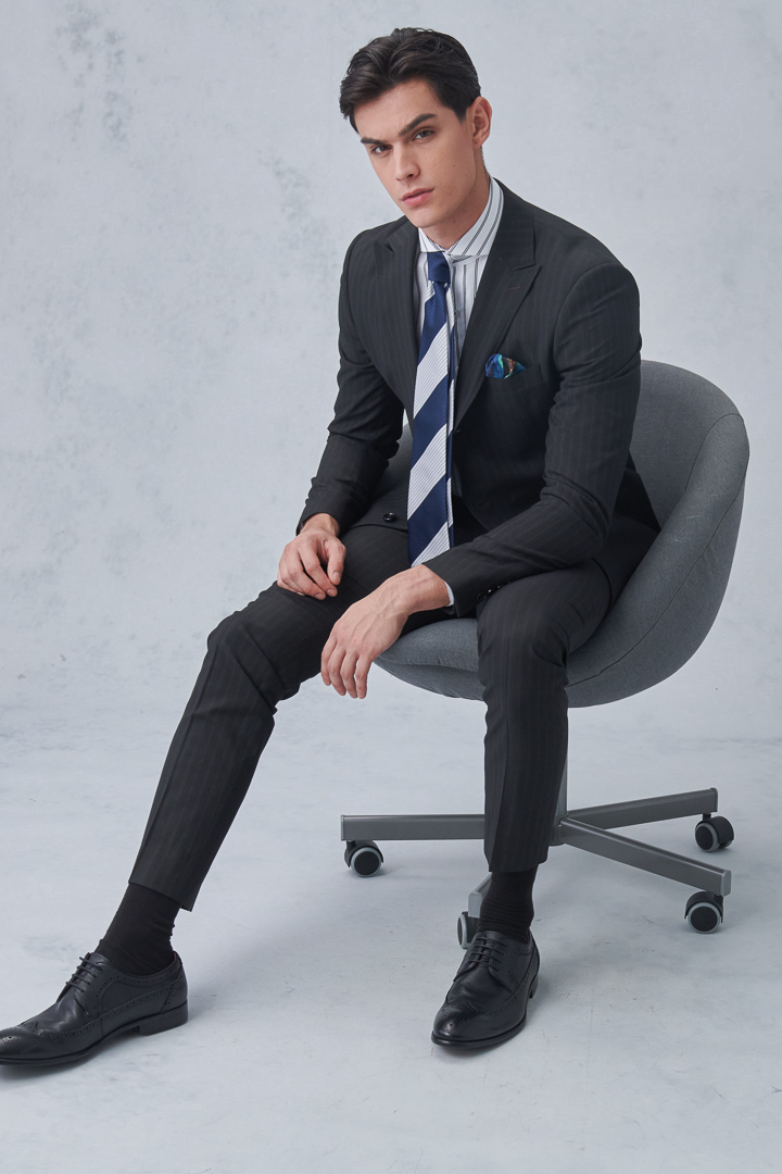 SST&C Black Striped Pattern Slim Fit Suit Trousers | 0212212002  (Outlet)_6