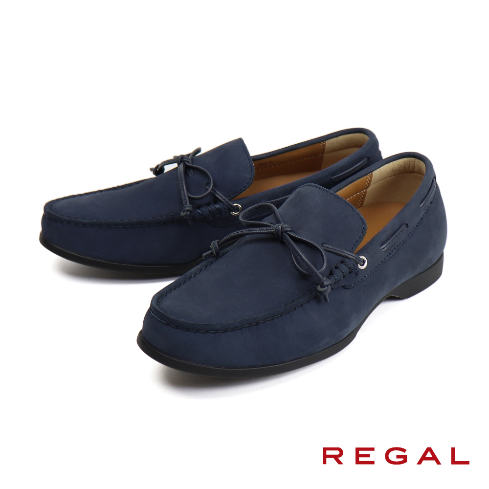 【REGAL】皮繩配飾簡約休閒帆船鞋 海軍藍(JZ08-BLU)