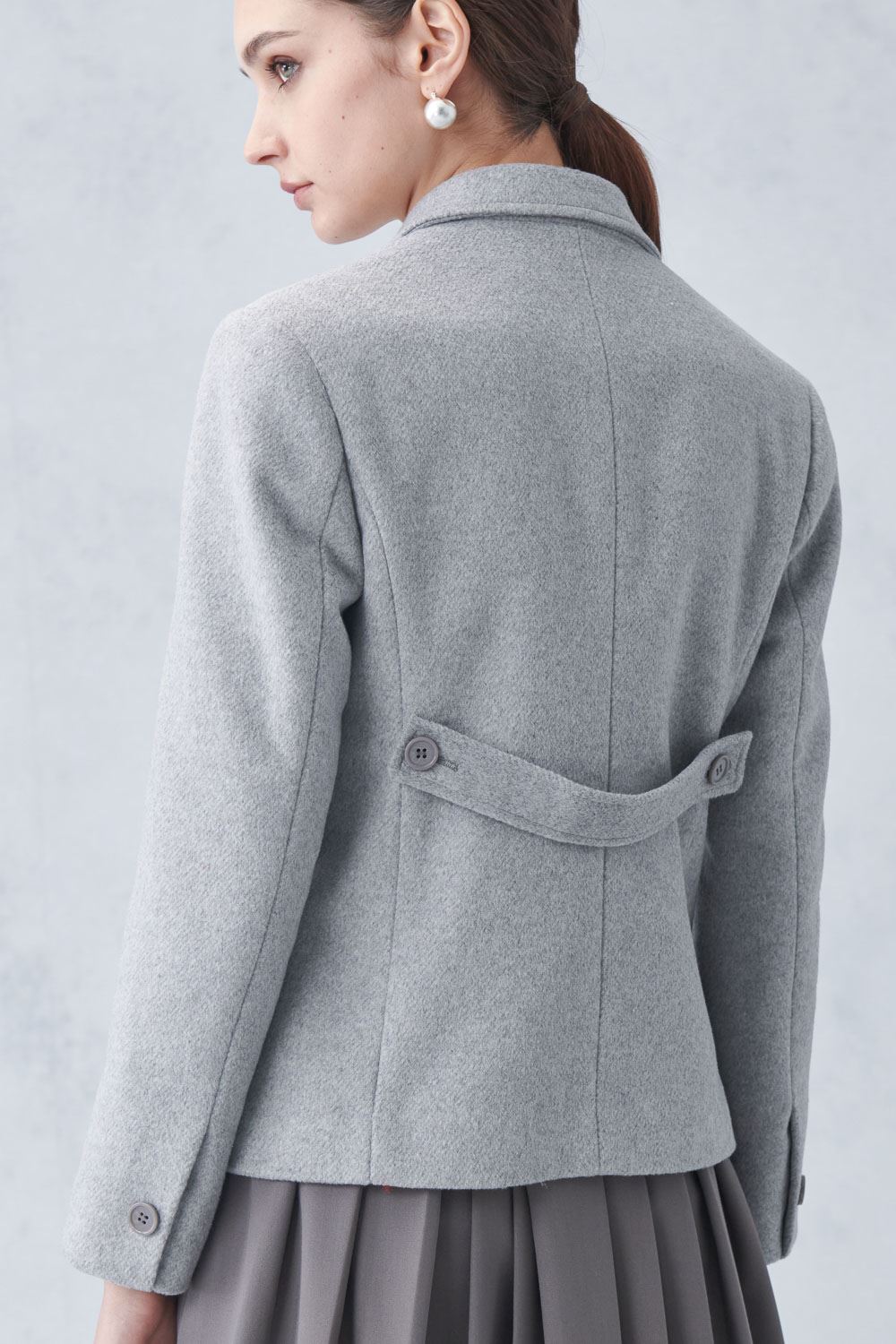 SST&C Gray Lapel Double-Breasted Cropped Coat | 8162212002  (Outlet)_6