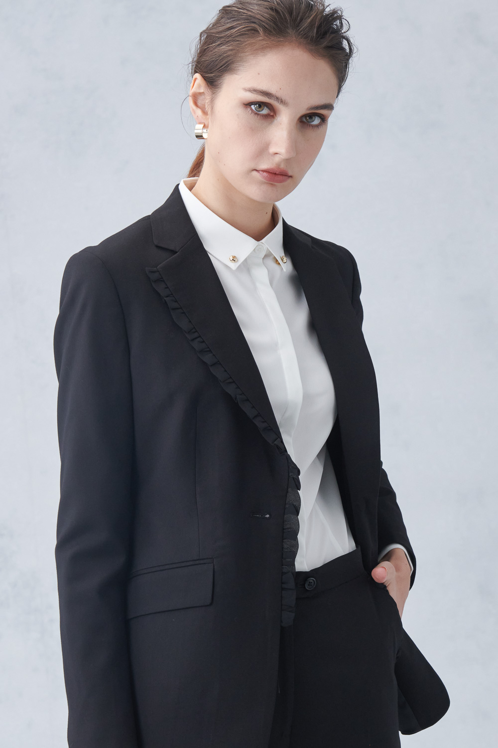 SST&C Black Design Collar Suit Jacket | 7162212002  (Outlet)_1