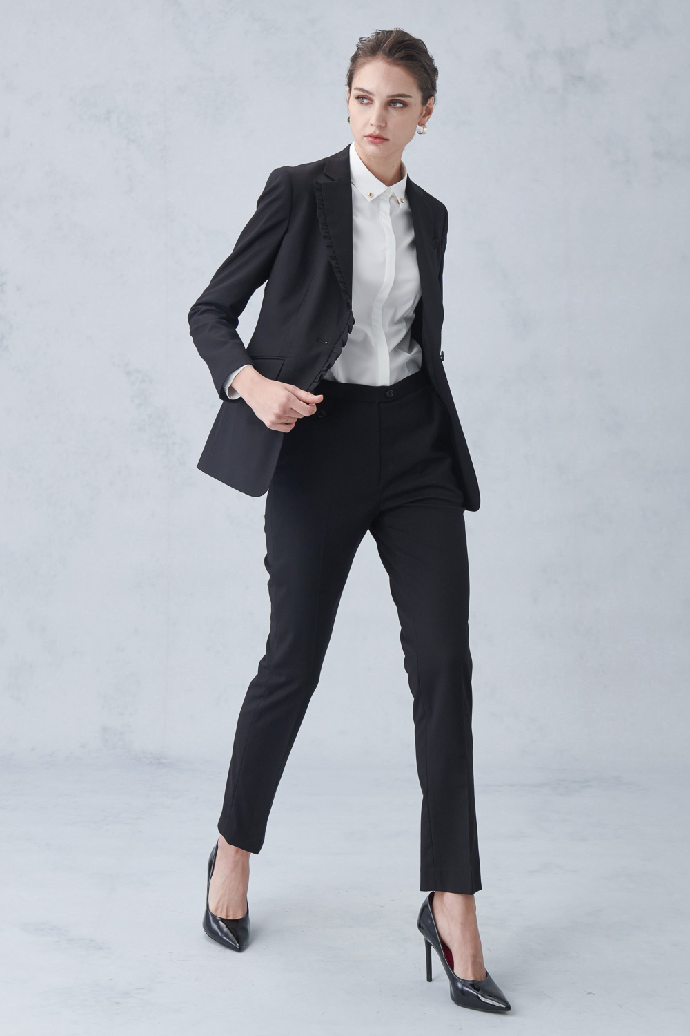 SST&C Black Design Collar Suit Jacket | 7162212002  (Outlet)_4