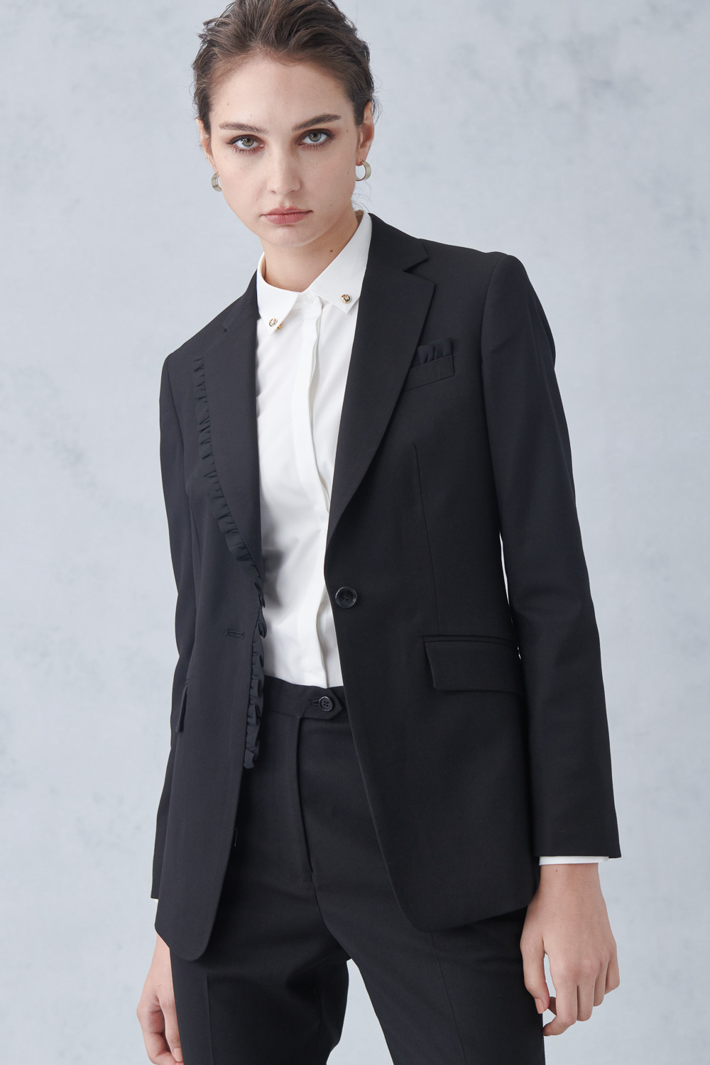 SST&C Black Design Collar Suit Jacket | 7162212002  (Outlet)_5