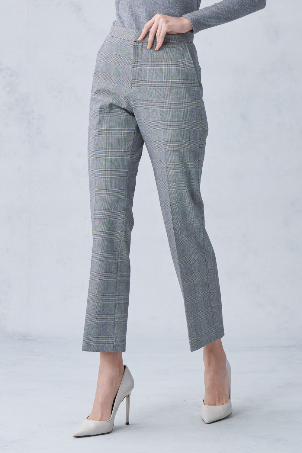 SST&C Gray Check Pattern Straight Slim Fit Suit Trousers | 7262212003  (Outlet)_0