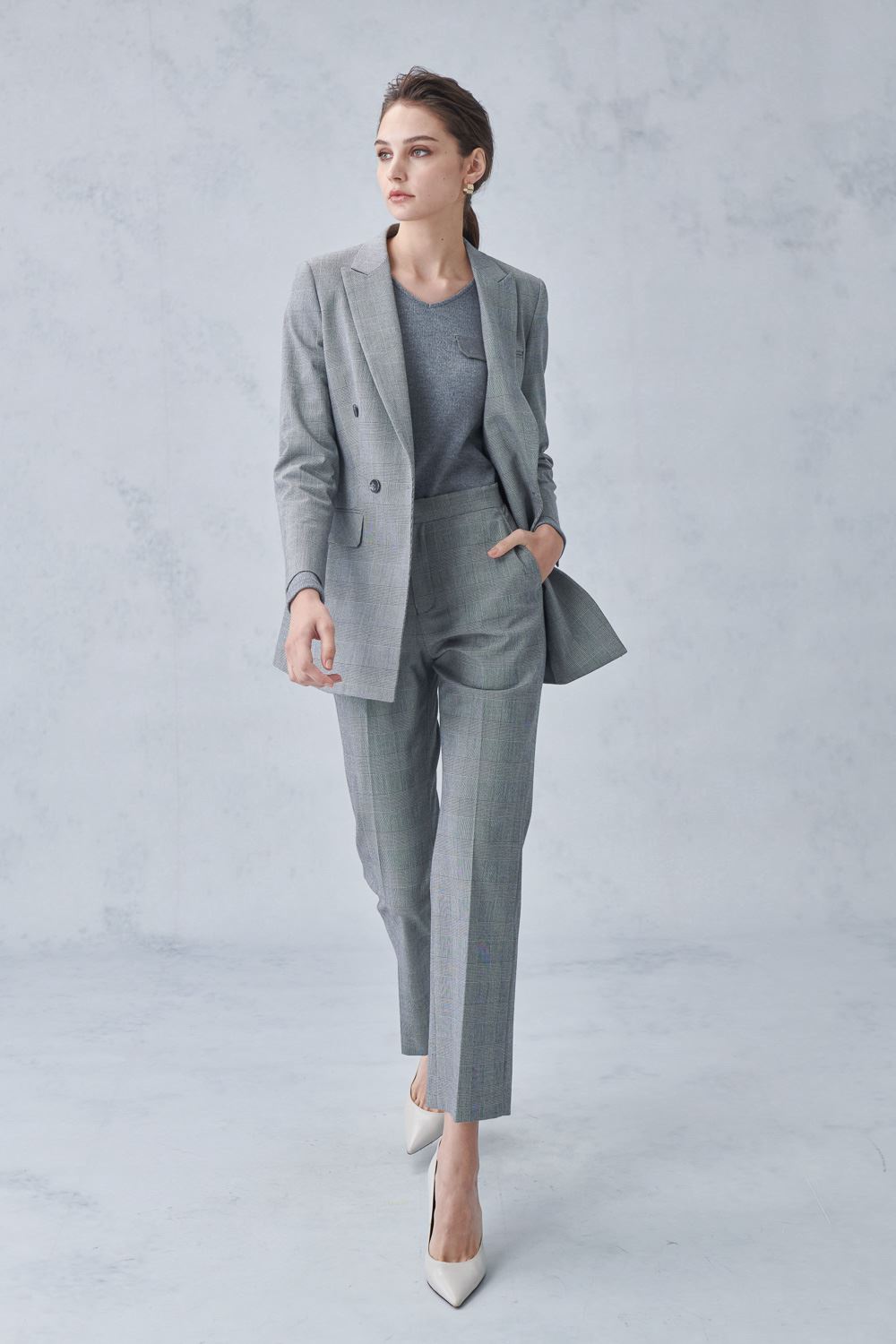 SST&C Gray Check Pattern Straight Slim Fit Suit Trousers | 7262212003  (Outlet)_2