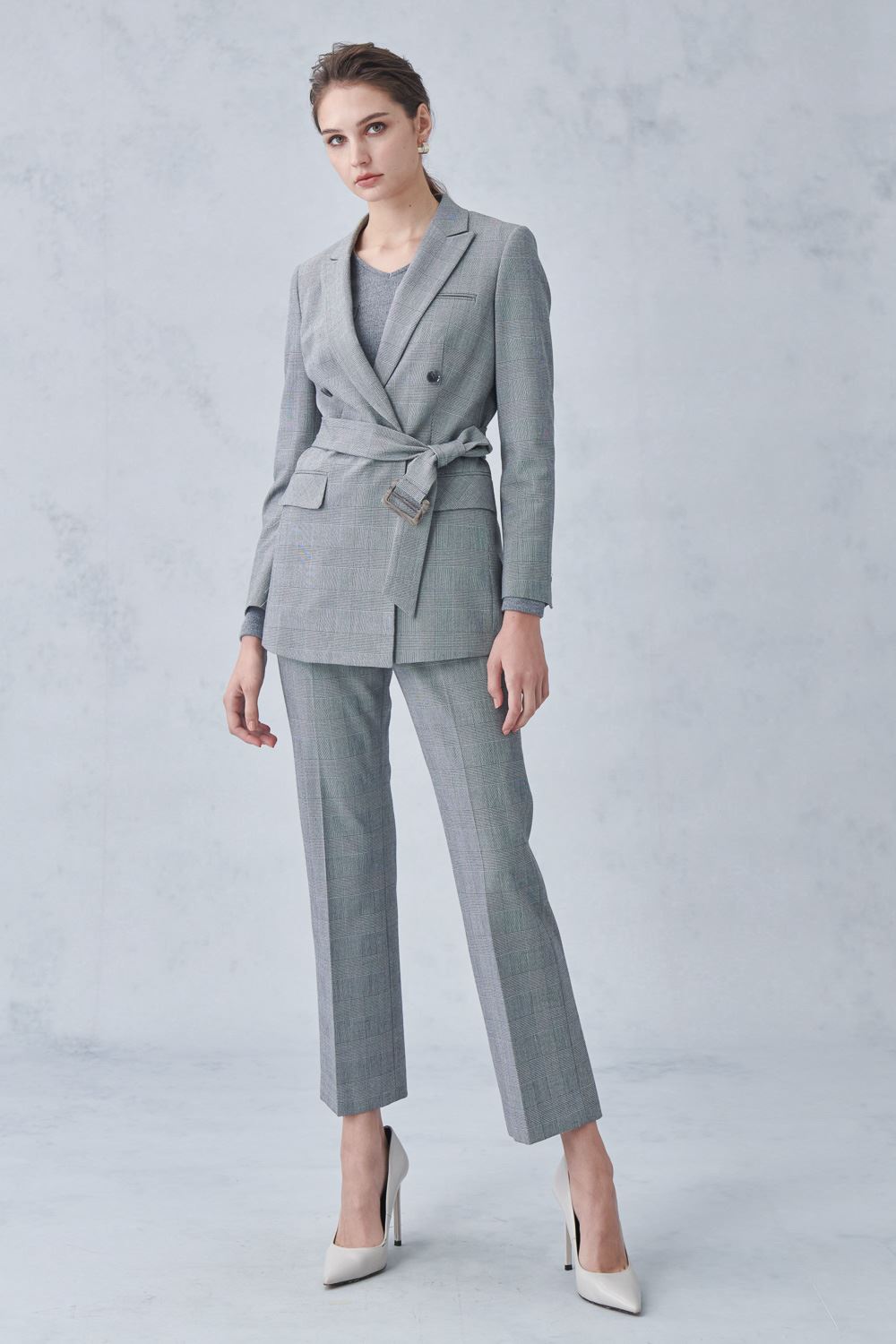 SST&C Gray Check Pattern Straight Slim Fit Suit Trousers | 7262212003  (Outlet)_4