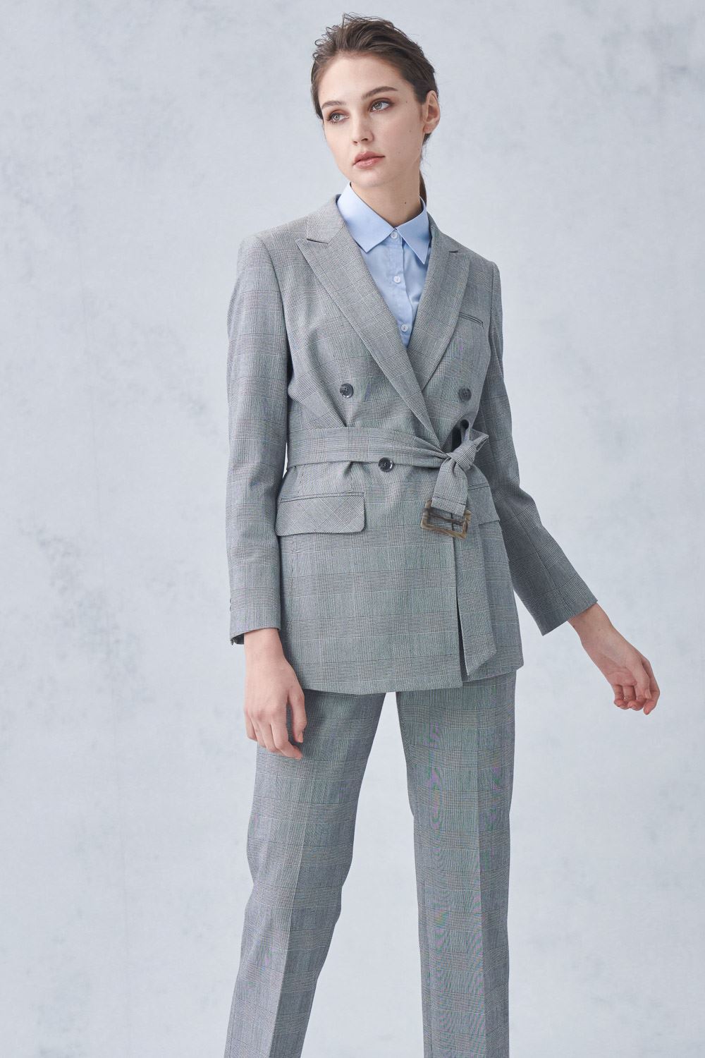 SST&C Gray Check Pattern Straight Slim Fit Suit Trousers | 7262212003  (Outlet)_5