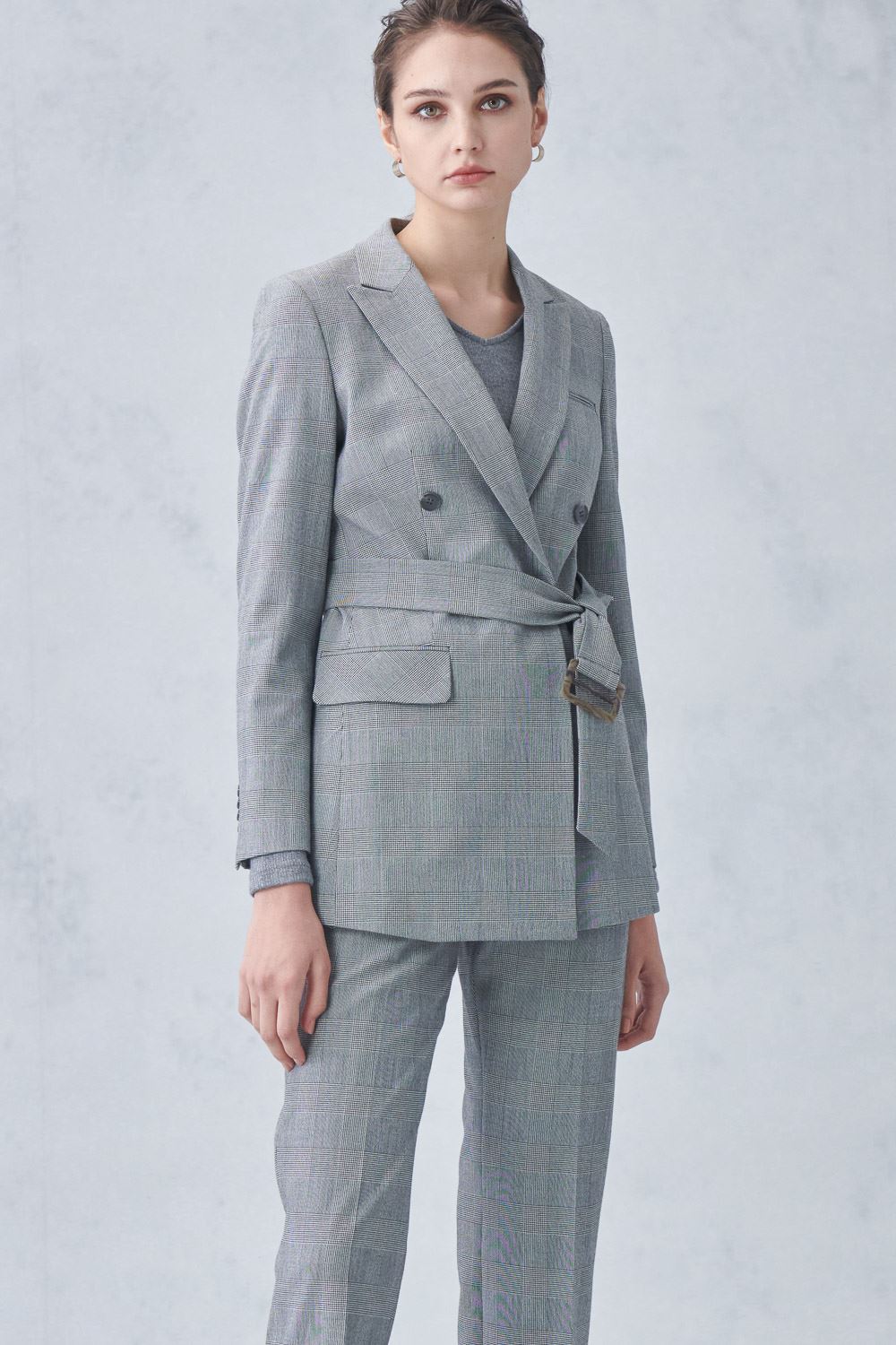 SST&C Gray Check Pattern Straight Slim Fit Suit Trousers | 7262212003  (Outlet)_6