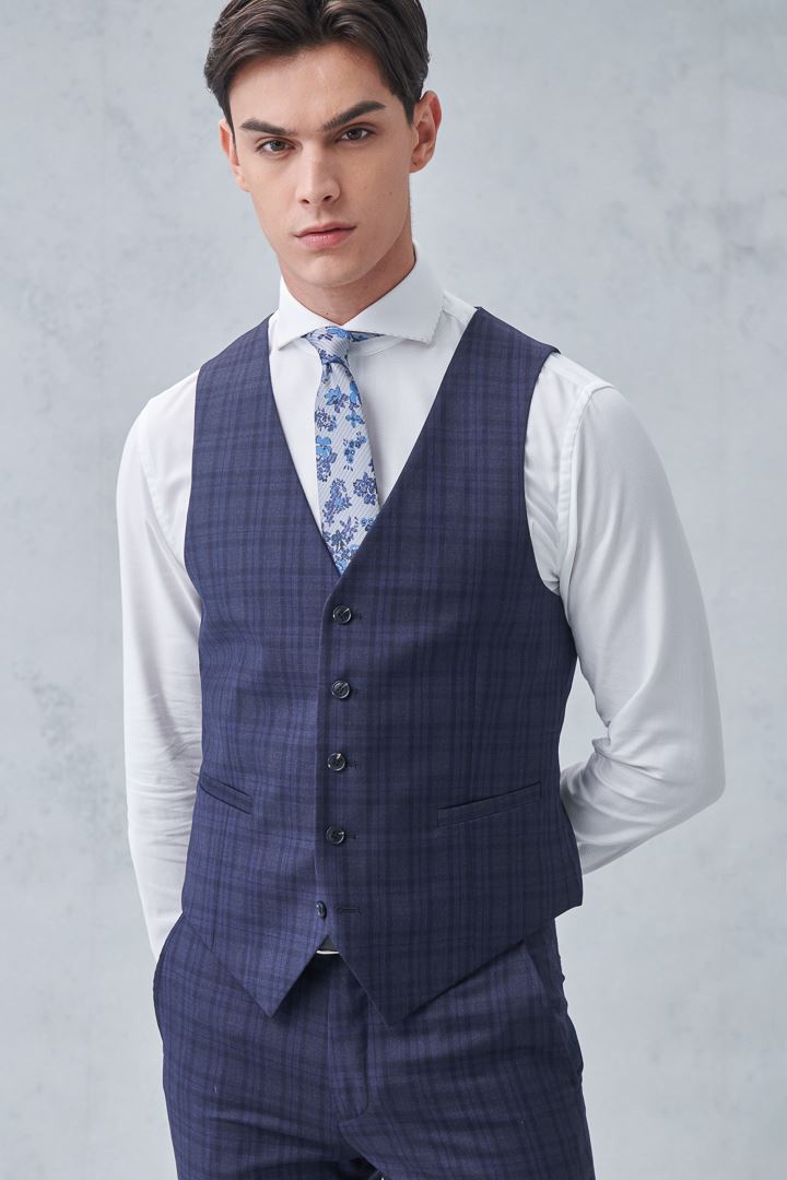 SST&C Milan Series Navy Blue Check Pattern Slim Fit Suit Vest | 0512210003  (Outlet)_0