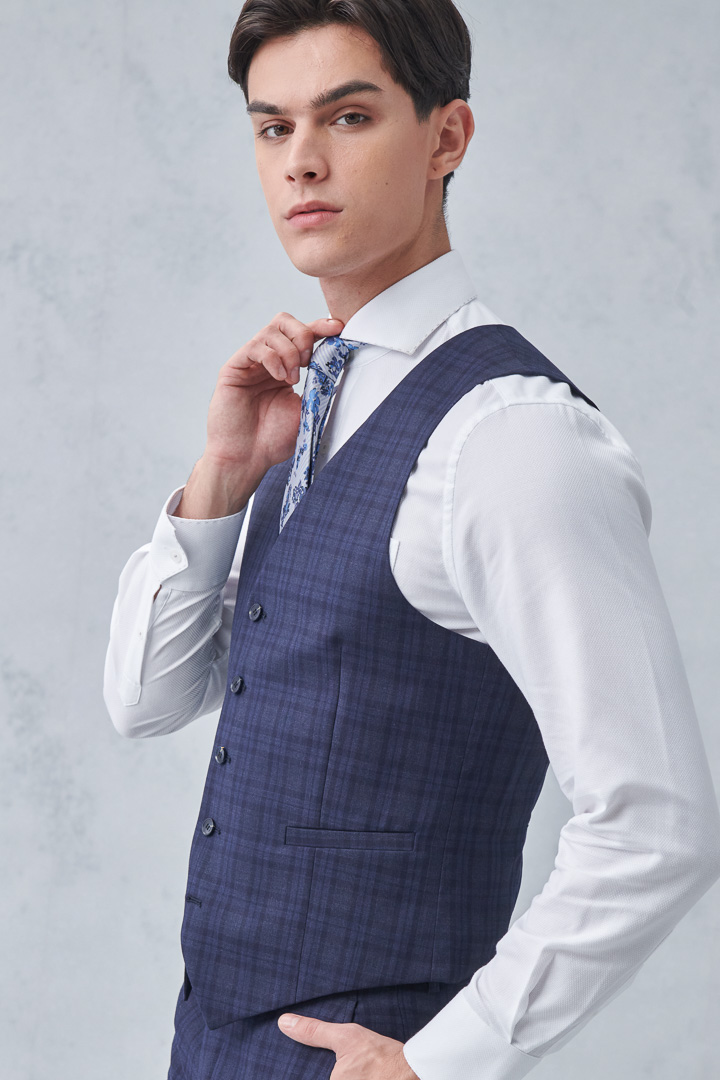 SST&C Milan Series Navy Blue Check Pattern Slim Fit Suit Vest | 0512210003  (Outlet)_1