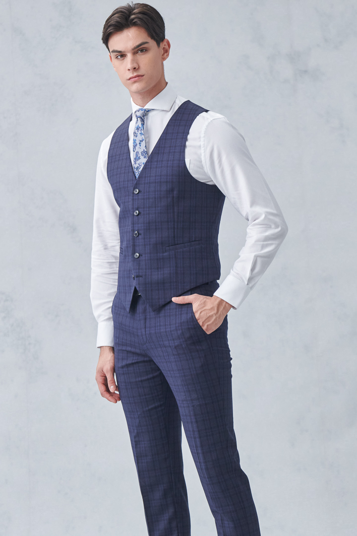 SST&C Milan Series Navy Blue Check Pattern Slim Fit Suit Vest | 0512210003  (Outlet)_2