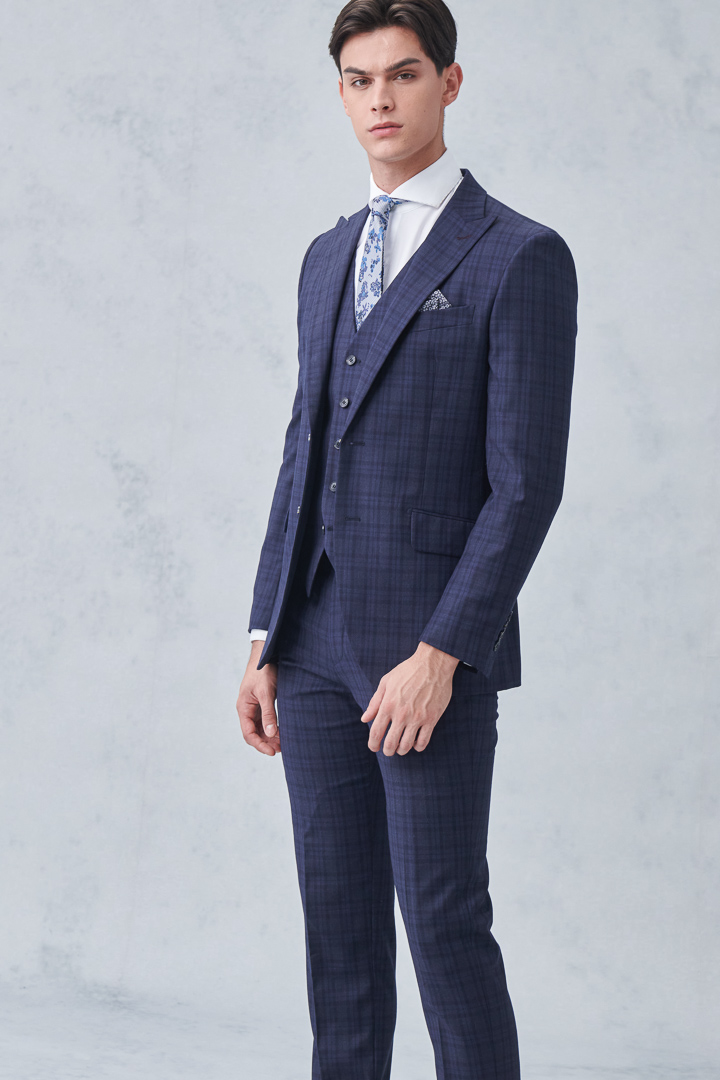 SST&C Milan Series Navy Blue Check Pattern Slim Fit Suit Vest | 0512210003  (Outlet)_3