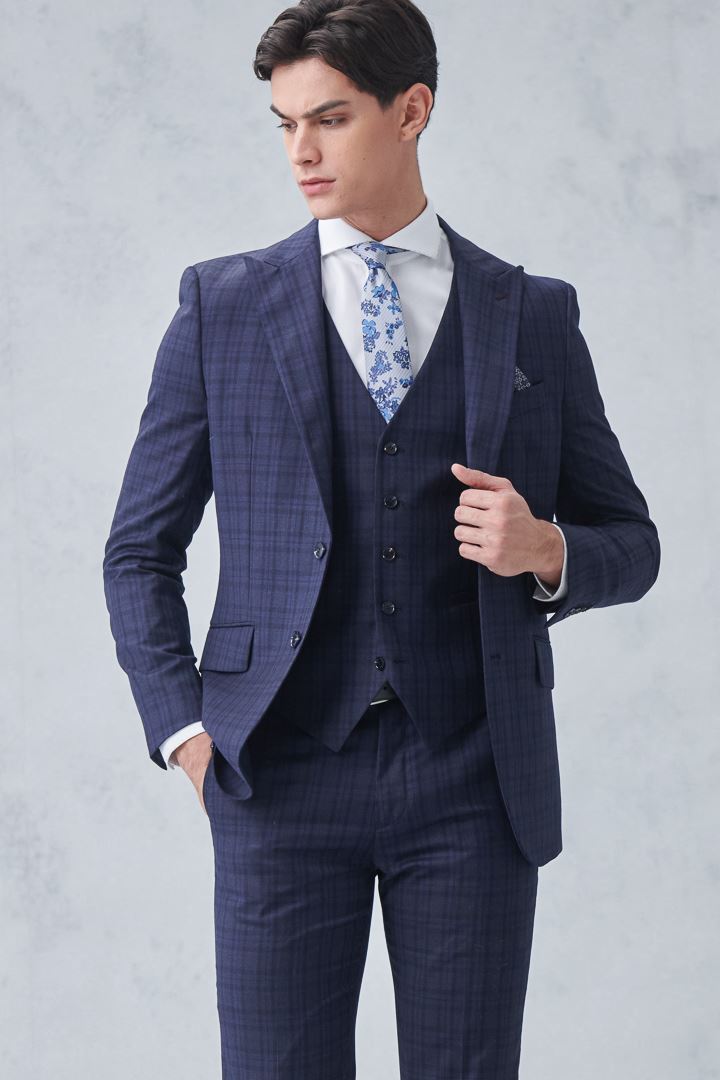 SST&C Milan Series Navy Blue Check Pattern Slim Fit Suit Vest | 0512210003  (Outlet)_4