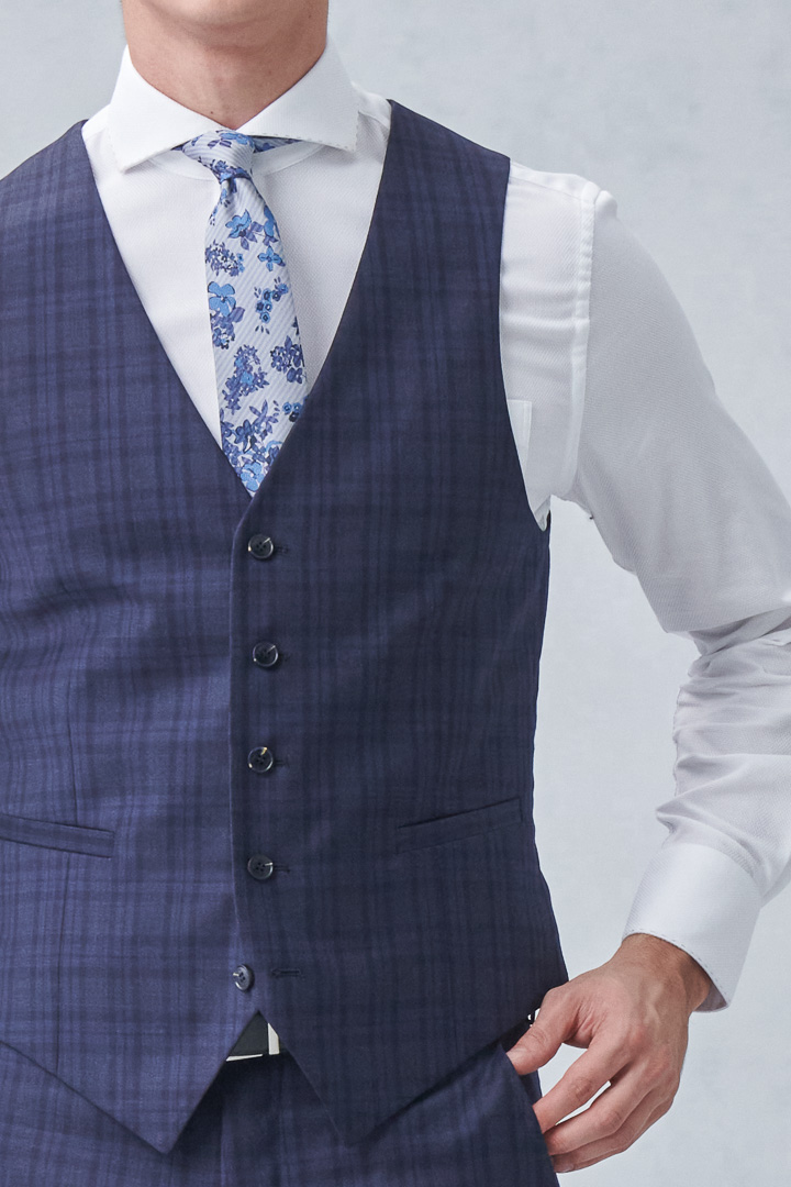 SST&C Milan Series Navy Blue Check Pattern Slim Fit Suit Vest | 0512210003  (Outlet)_5