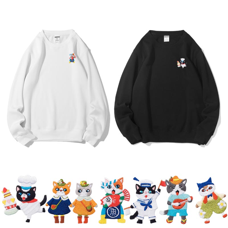 認真生活的貓貓 貓咪刺繡大學TEE│廚師貓 水手貓 魚販貓 演奏貓 散步貓 郊遊貓│重磅刷絨衛衣│台灣製_0