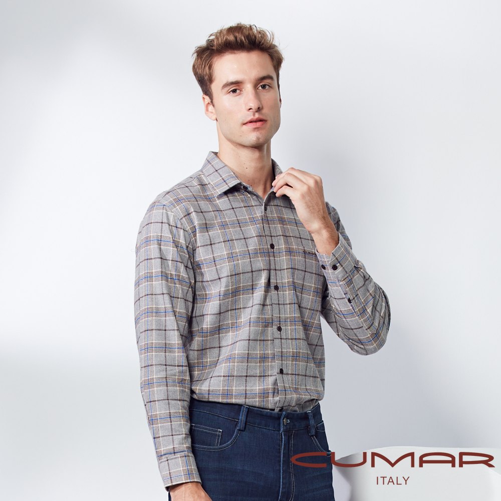 CUMAR 男裝長袖格紋襯衫/229303