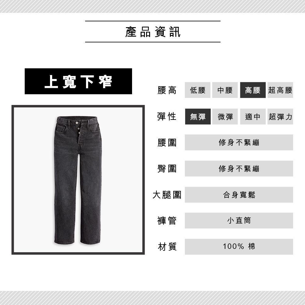 女款 501 81S 上寬下窄 高腰修身排釦小直筒牛仔長褲 / 精工黑灰水洗 熱賣單品_7