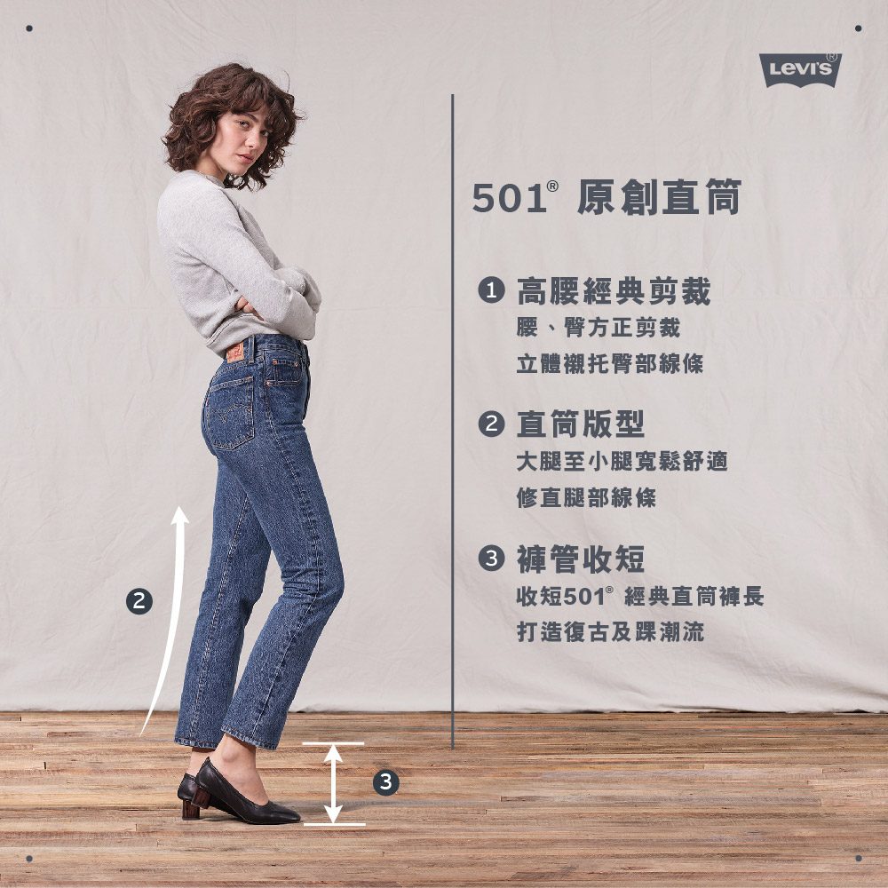 Levis 150週年紀念款 重現檔案庫歷史設計 女款 501高腰合身排釦直筒牛仔長褲 / 赤耳 / 多重刷破縫補工藝 熱賣單品_2