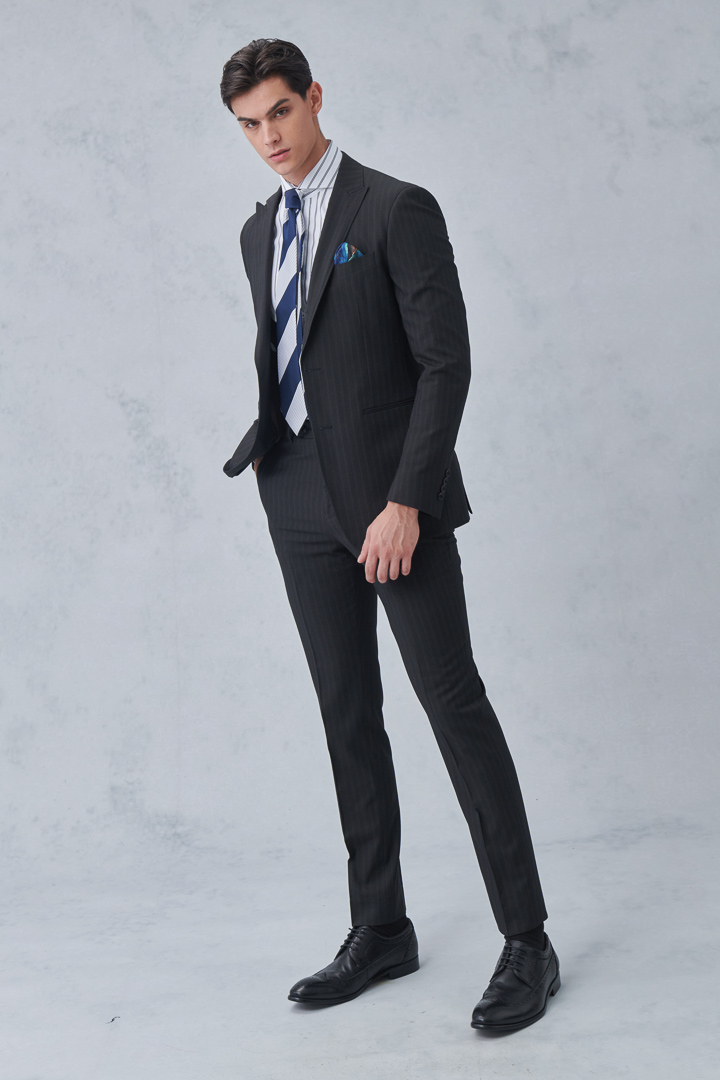 SST&C Black Striped Pattern Slim Fit Suit Jacket | 0112212002  (Outlet)_4