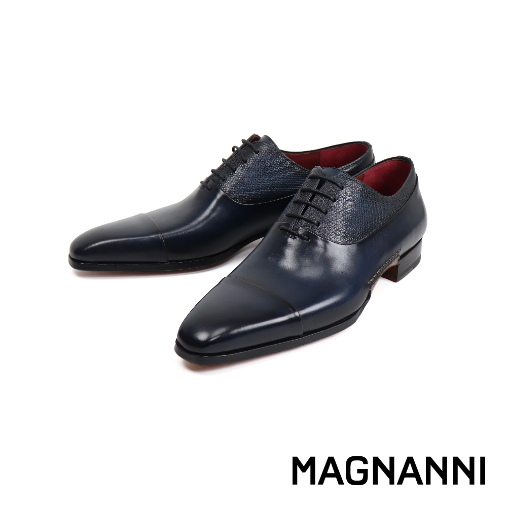 【MAGNANNI】西班牙鞋襟壓紋橫飾牛津鞋 海軍藍(23116-NA)