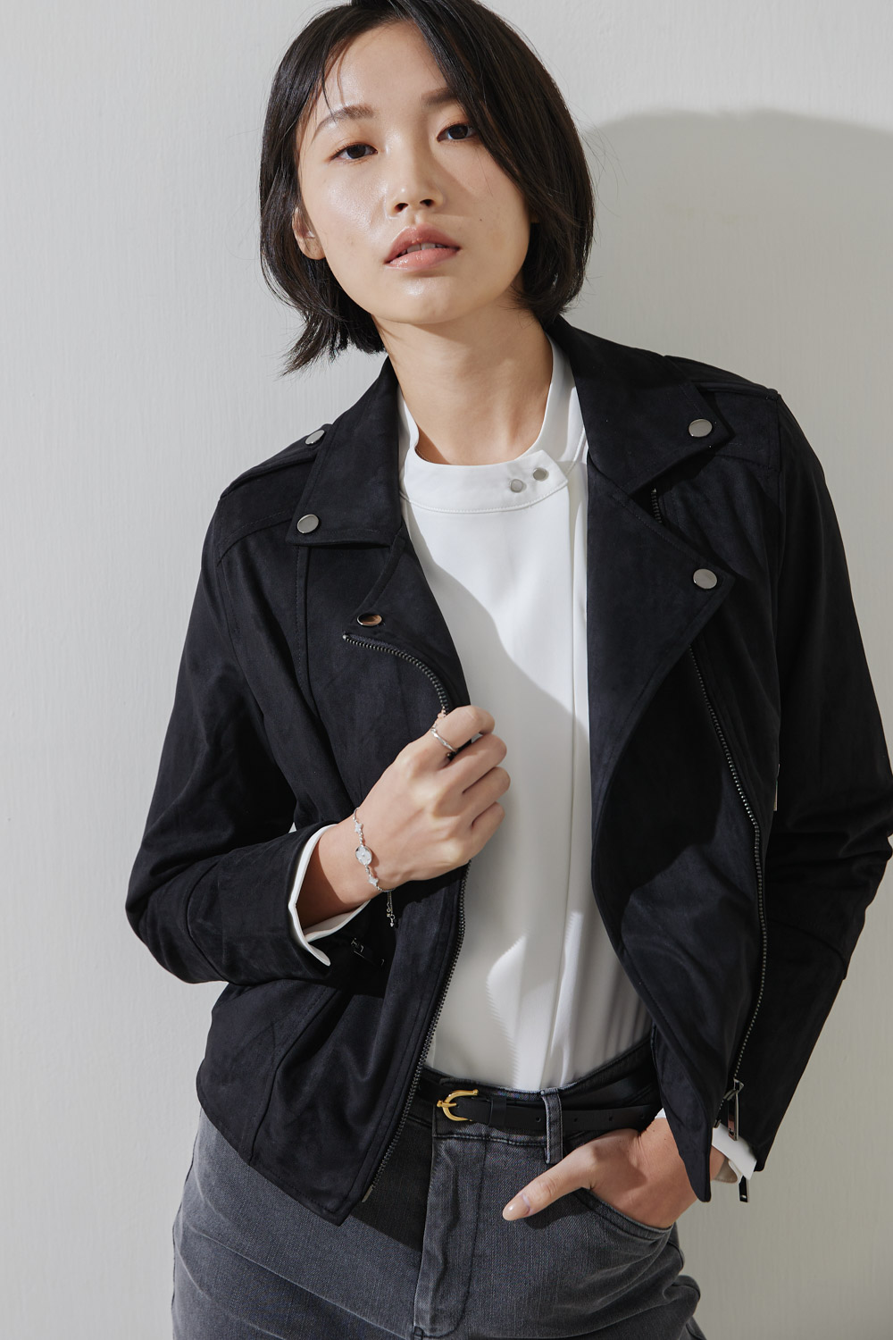 SST&C Women'S Black Suede Short Biker Jacket | 8162209002  (Outlet)_6