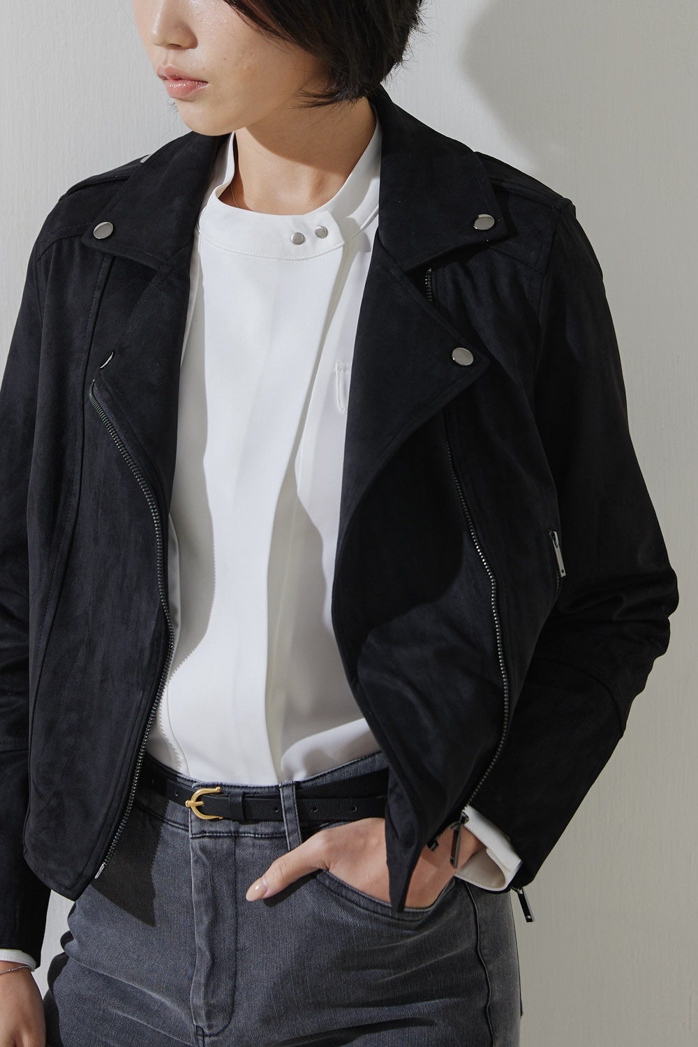 SST&C Women'S Black Suede Short Biker Jacket | 8162209002  (Outlet)_7