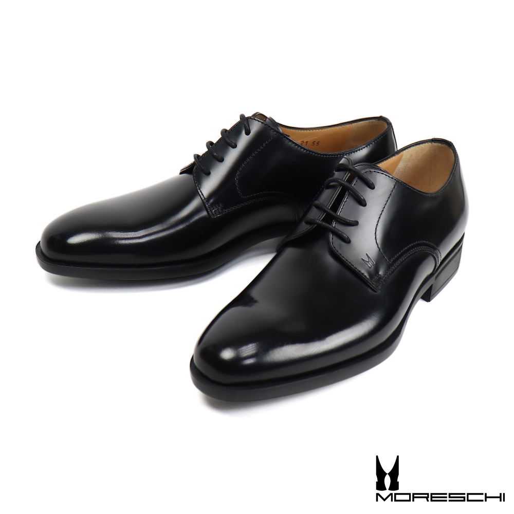 【Moreschi】義大利手工真皮素面德比鞋 黑色(44207-BL)