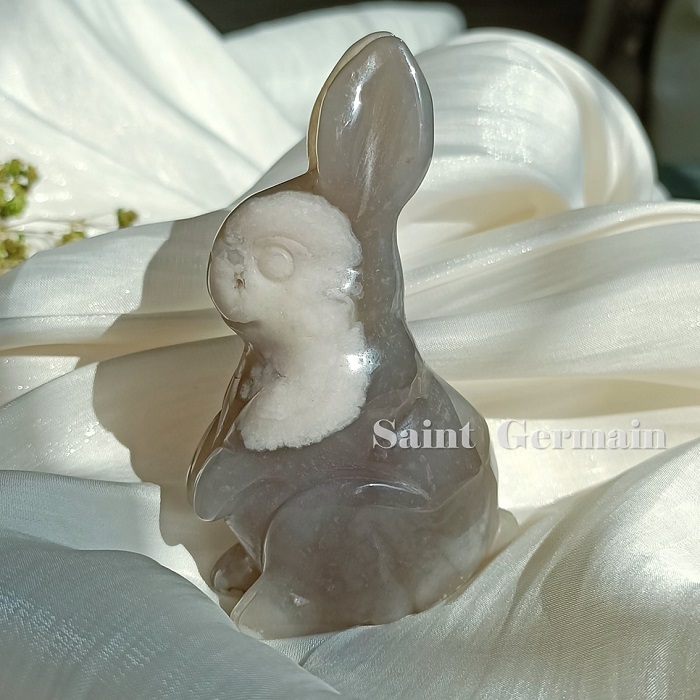 🐇櫻花瑪瑙兔3號 雕件/擺件 ~保平安，身心和諧，調理荷爾蒙，提升免疫力_1